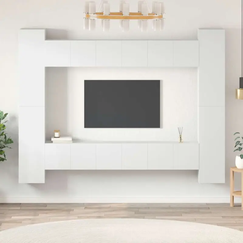 10-cz. zestaw szafek TV, biały, materiał drewnopochodny