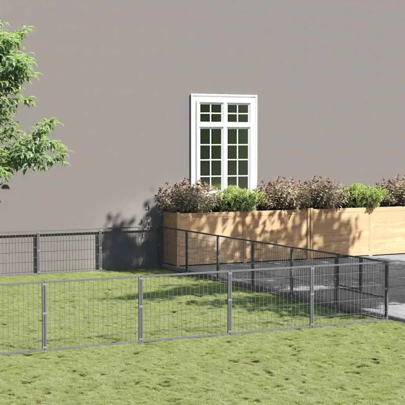 Kojec dla psa, srebrny, 36 m², stalowy