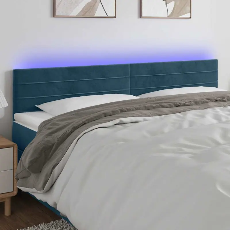 Zagłówek do łóżka z LED, ciemnoniebieski 160x5x78/88cm, aksamit