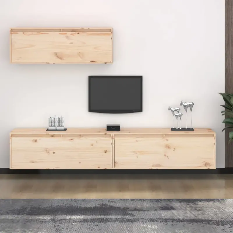 Szafki pod TV, 3 szt., lite drewno sosnowe
