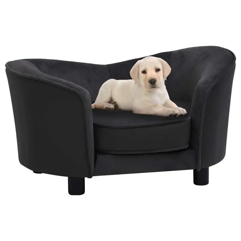 Sofa dla psa, czarna, 69x49x40 cm, plusz i sztuczna skóra