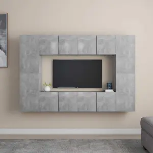 8-cz. zestaw szafek TV, szarość betonu, materiał drewnopochodny