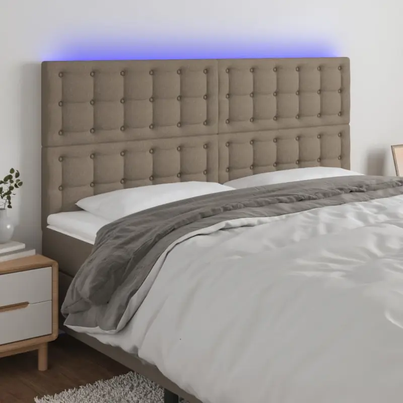 Zagłówek do łóżka z LED, taupe, 180x5x118/128 cm, tkanina