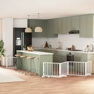 Składana bramka dla psa, z drzwiami, 8 paneli, biała, 640 cm