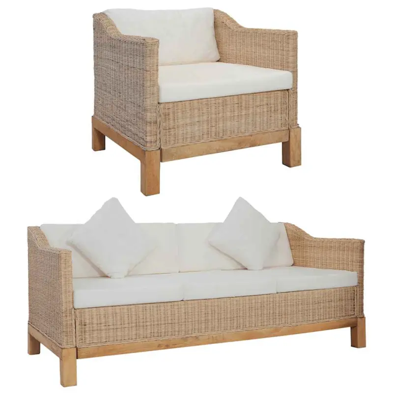 2-częściowy zestaw wypoczynkowy z poduszkami, naturalny rattan