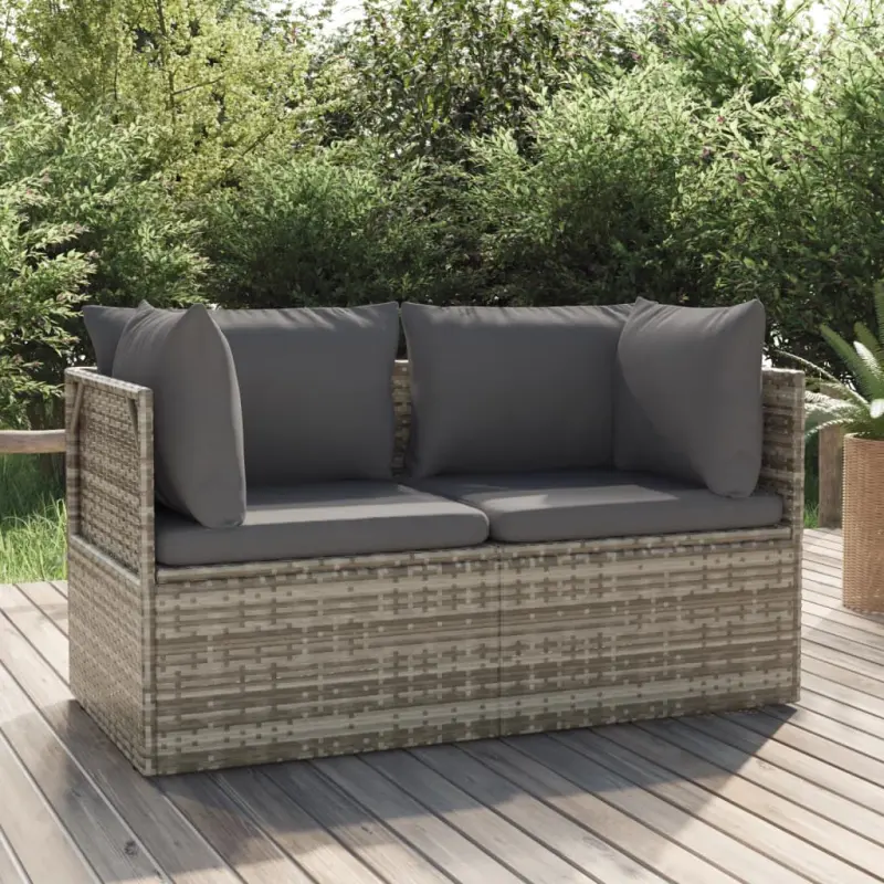 2-osobowa sofa ogrodowa z poduszkami, szara, polirattan