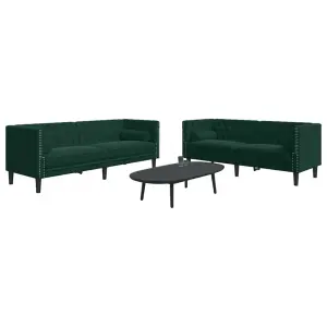 2-cz. wypoczynek Chesterfield z wałkami, ciemnozielony, aksamit