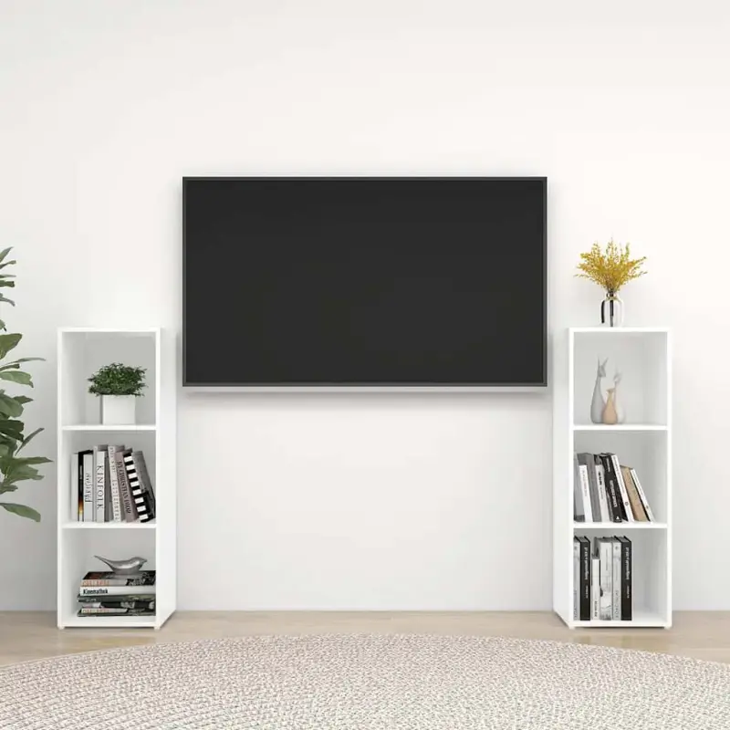 Szafki TV, 2 szt., białe, 107x35x37 cm, płyta wiórowa