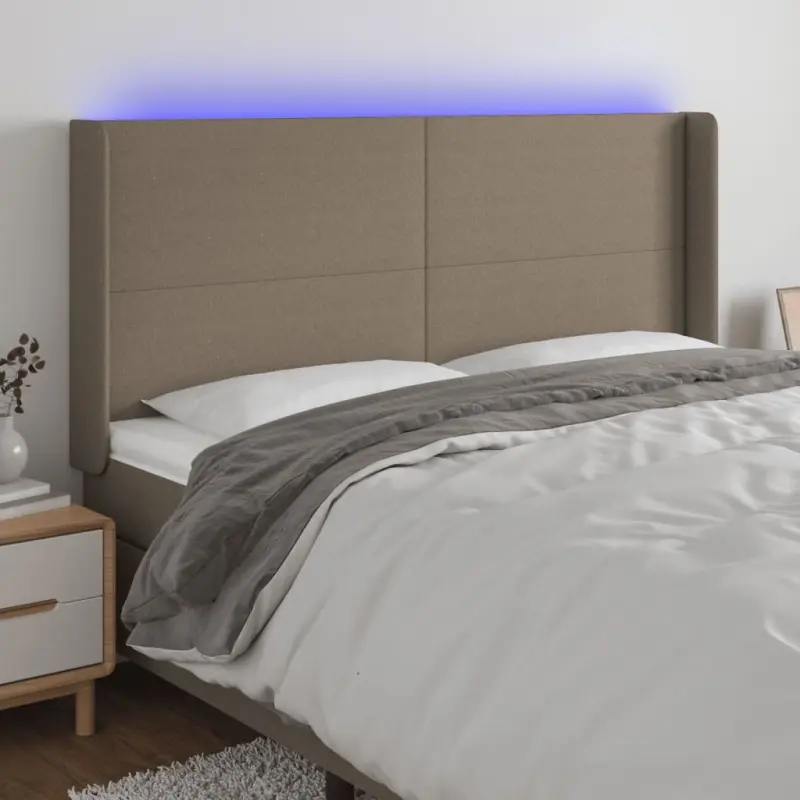 Zagłówek do łóżka z LED, taupe, 203x16x118/128 cm, tkanina