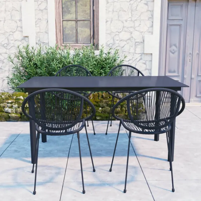 5-cz. zestaw mebli ogrodowych, rattan PVC, czarny