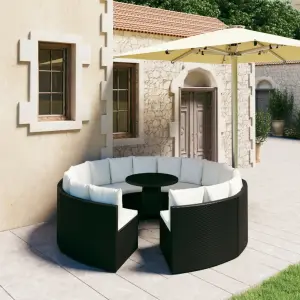 9-częściowa sofa ogrodowa z poduszkami, rattan PE, czarna