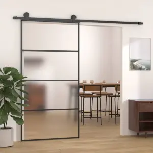 Drzwi przesuwne, szkło ESG i aluminium, 102,5x205 cm, czarne