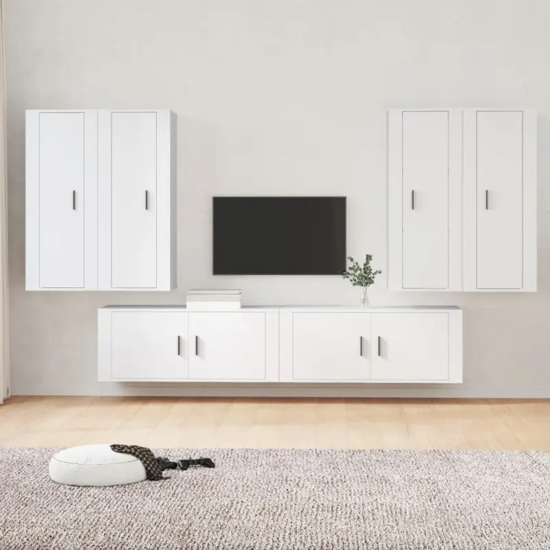 Zestaw 6 szafek telewizyjnych, biały, materiał drewnopochodny
