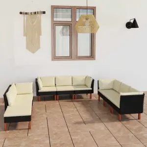 9-cz. zestaw wypoczynkowy do ogrodu, poduszki, rattan PE czarny