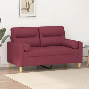 2-osobowa sofa z poduszkami, winna czerwień, 120 cm, tkanina