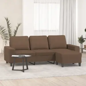3-osobowa sofa z podnóżkiem, brązowy, 180 cm, tkaniną