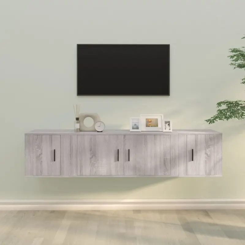 Zestaw 3 szafek TV, szary dąb sonoma, materiał drewnopochodny