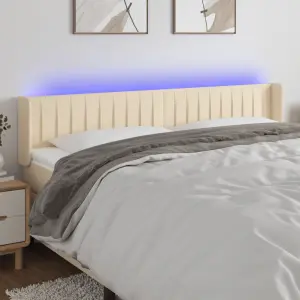 Zagłówek do łóżka z LED, kremowy, 203x16x78/88 cm, tkanina