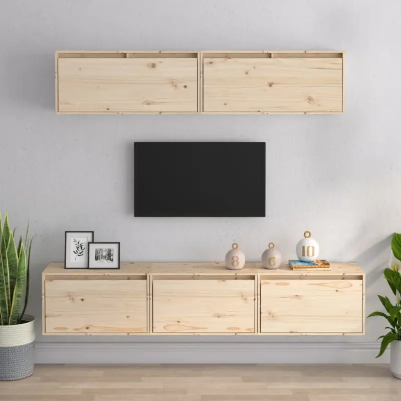 Zestaw szafek RTV, 5 szt., lite drewno sosnowe