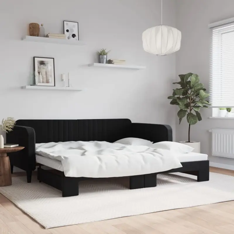 Sofa rozsuwana, czarna, 100x200 cm, aksamit