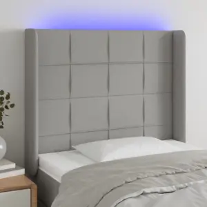 Zagłówek do łóżka z LED, jasnoszary, 93x16x118/128 cm, tkanina