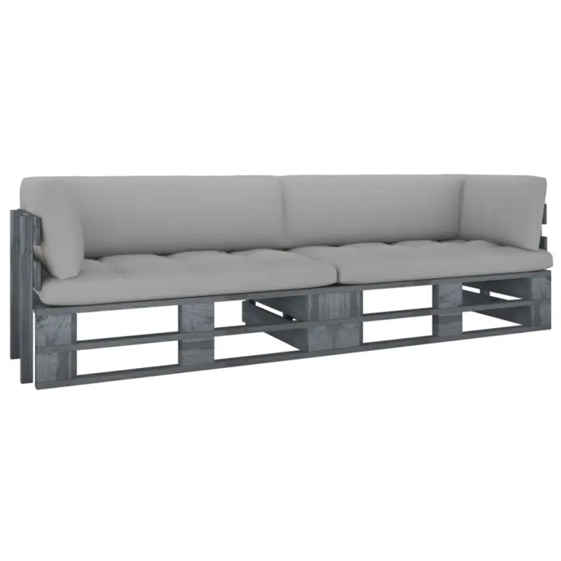 Sofa 2-osobowa z palet, z poduszkami, szara, drewno sosnowe