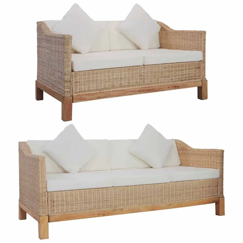 2-częściowy zestaw wypoczynkowy z poduszkami, naturalny rattan