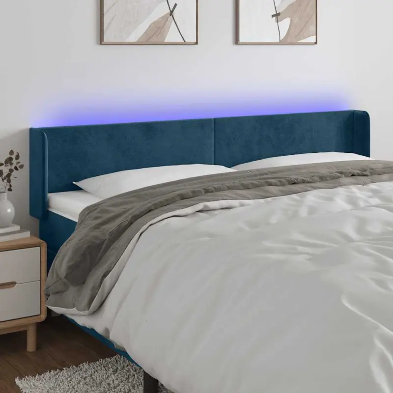 Zagłówek do łóżka z LED ciemnoniebieski 183x16x78/88 cm aksamit