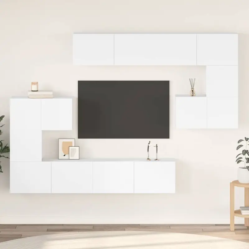 8-cz. zestaw szafek TV, biały, materiał drewnopochodny