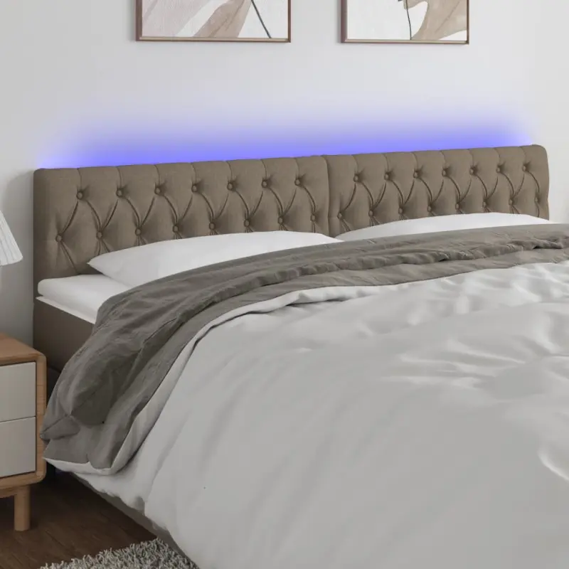 Zagłówek do łóżka z LED, taupe, 200x7x78/88 cm, tkanina