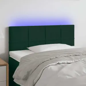 Zagłówek do łóżka z LED, ciemnozielony, 90x5x78/88 cm, aksamit