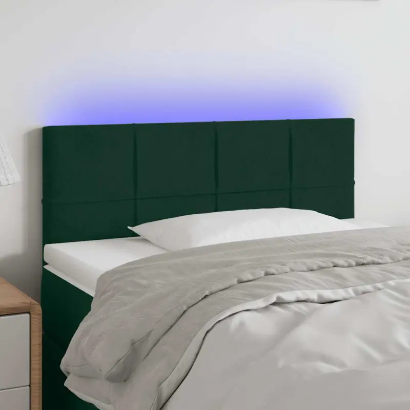 Zagłówek do łóżka z LED, ciemnozielony, 90x5x78/88 cm, aksamit