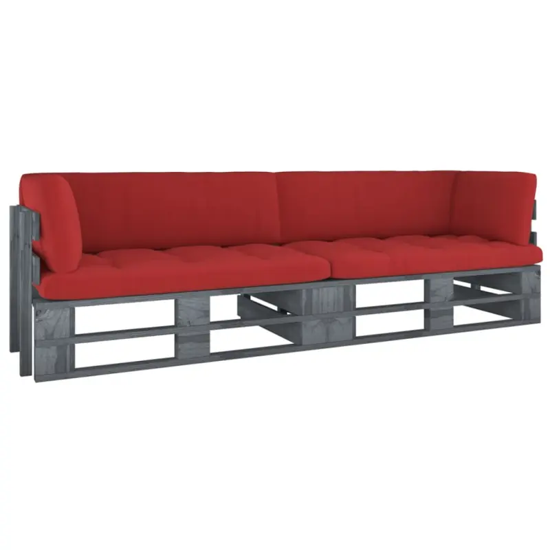 Sofa 2-osobowa z palet, z poduszkami, szara, drewno sosnowe