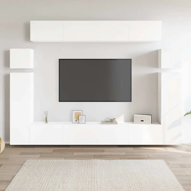 8-cz. zestaw szafek TV, biały, materiał drewnopochodny