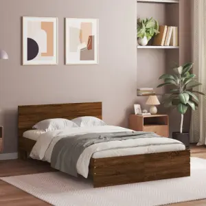 Rama łóżka z wezgłowiem, brązowy dąb, 120x190 cm