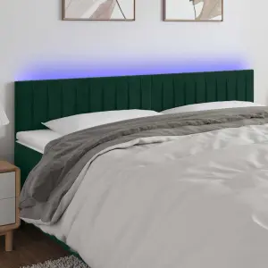 Zagłówek do łóżka z LED, ciemnozielony, 180x5x78/88 cm, aksamit