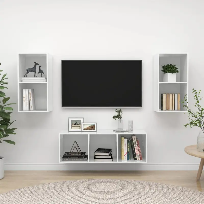 3-cz. zestaw szafek TV, wysoki połysk, biały