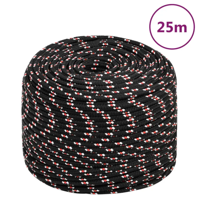 Linka żeglarska, czarna, 8 mm, 25 m, polipropylen