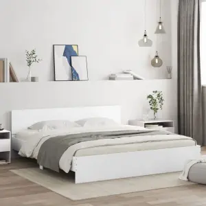 Rama łóżka z wezgłowiem i LED, biała, 180x200 cm