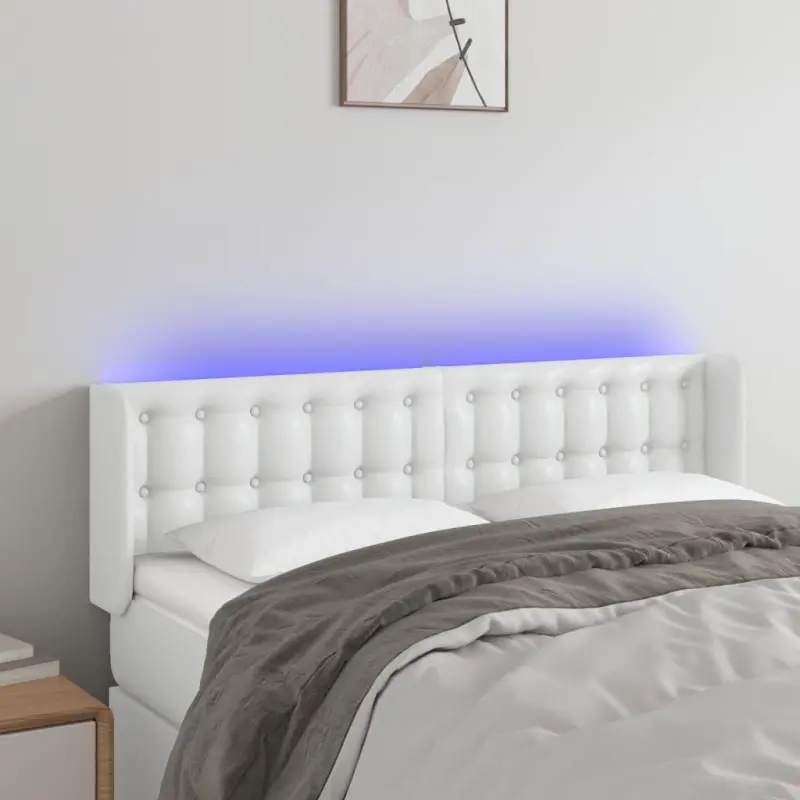Zagłówek do łóżka z LED, biały, 147x16x78/88 cm, sztuczna skóra
