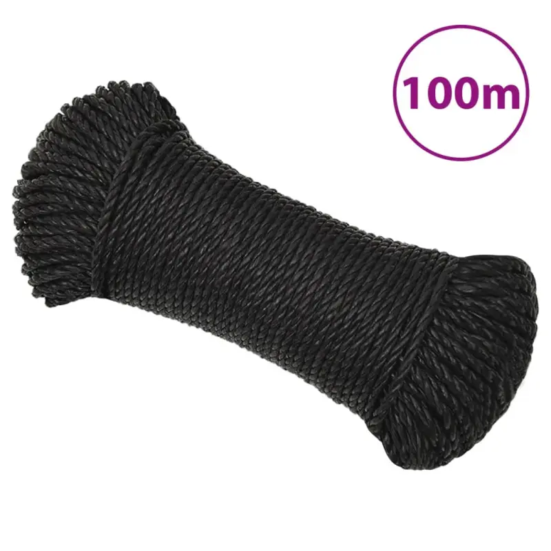 Linka robocza, czarna, 6 mm, 100 m, polipropylen
