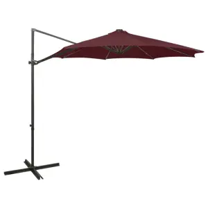 Parasol wiszący z LED i słupkiem, bordowy, 300 cm