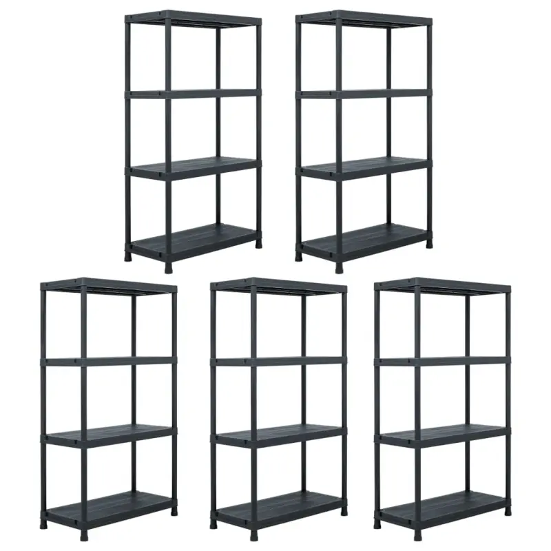Regały magazynowe, 5 szt., czarne, 60x30x138 cm, plastikowe
