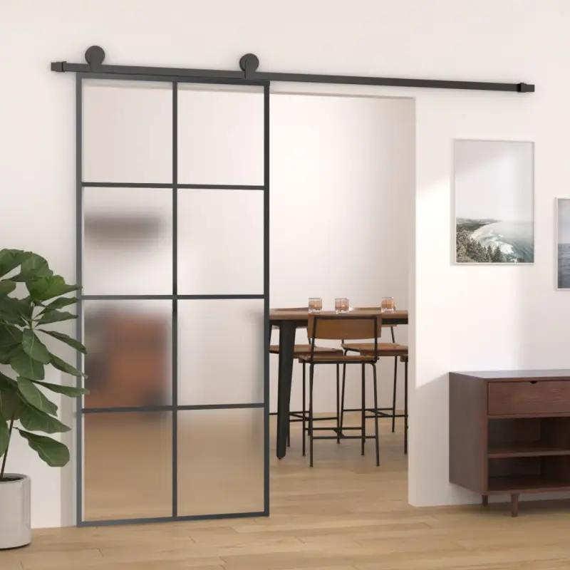 Drzwi przesuwne, aluminium i szkło ESG, 90x205 cm, czarne