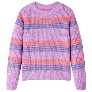 Sweter dziecięcy z dzianiny, w paski, liliowo-różowy, 128