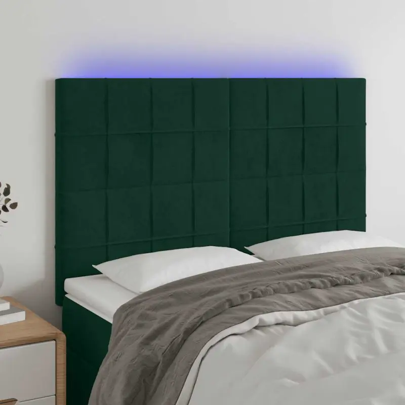 Zagłówek do łóżka z LED, ciemnozielony, 144x5x118/128 cm