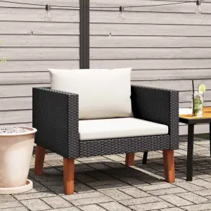 Pojedyncza sofa ogrodowa z poduszkami, rattan PE, czarny