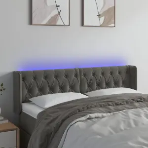 Zagłówek do łóżka z LED, ciemnoszary, 147x16x78/88 cm, aksamit