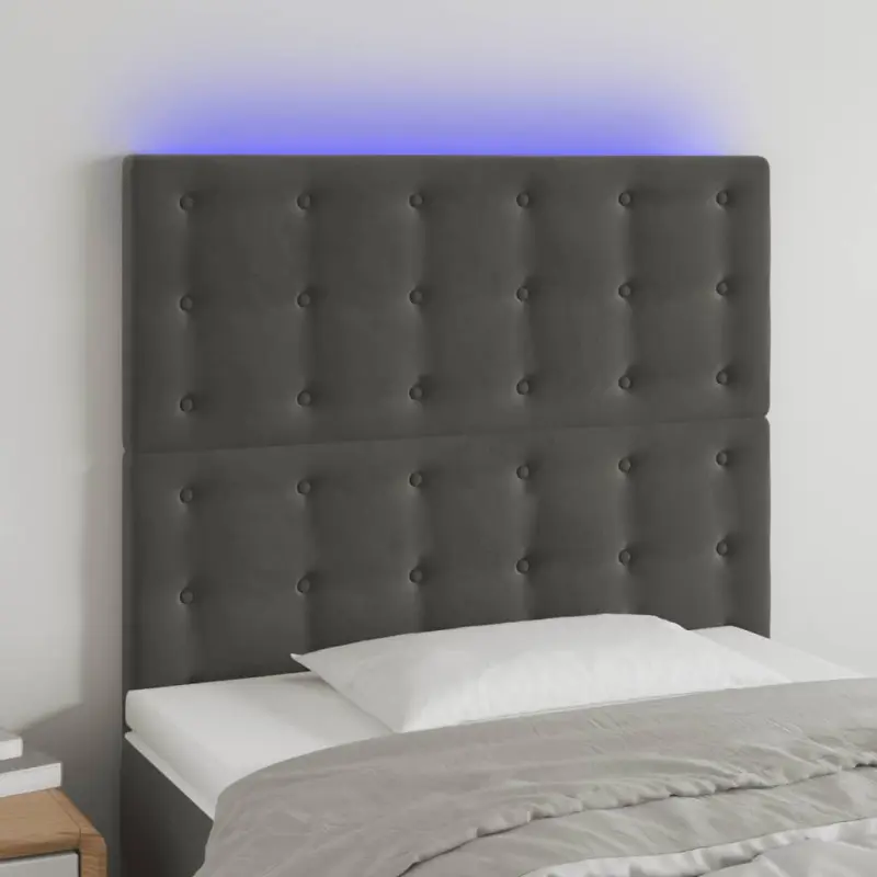 Zagłówek do łóżka z LED, ciemnoszary, 100x5x118/128 cm, aksamit