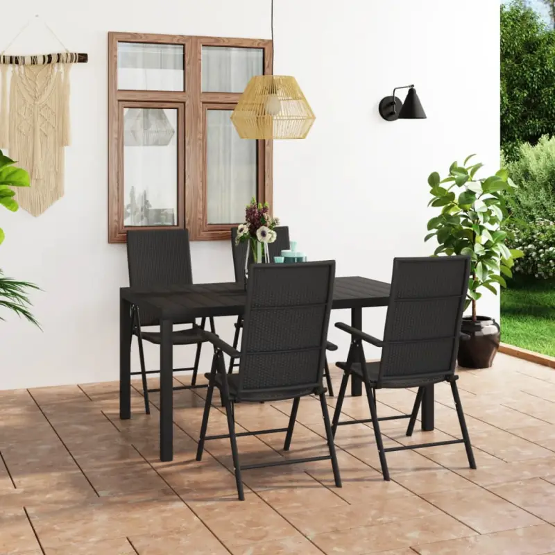Zestaw mebli ogrodowych 5-częściowy czarny rattan PE i aluminium